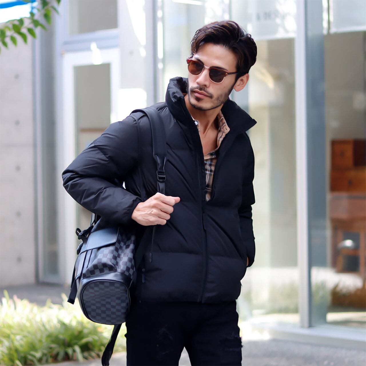  ネイビー ホワイト ダウンジャケット BV_(ホワイトダックダウン90%充填)トレンドスリムダウン