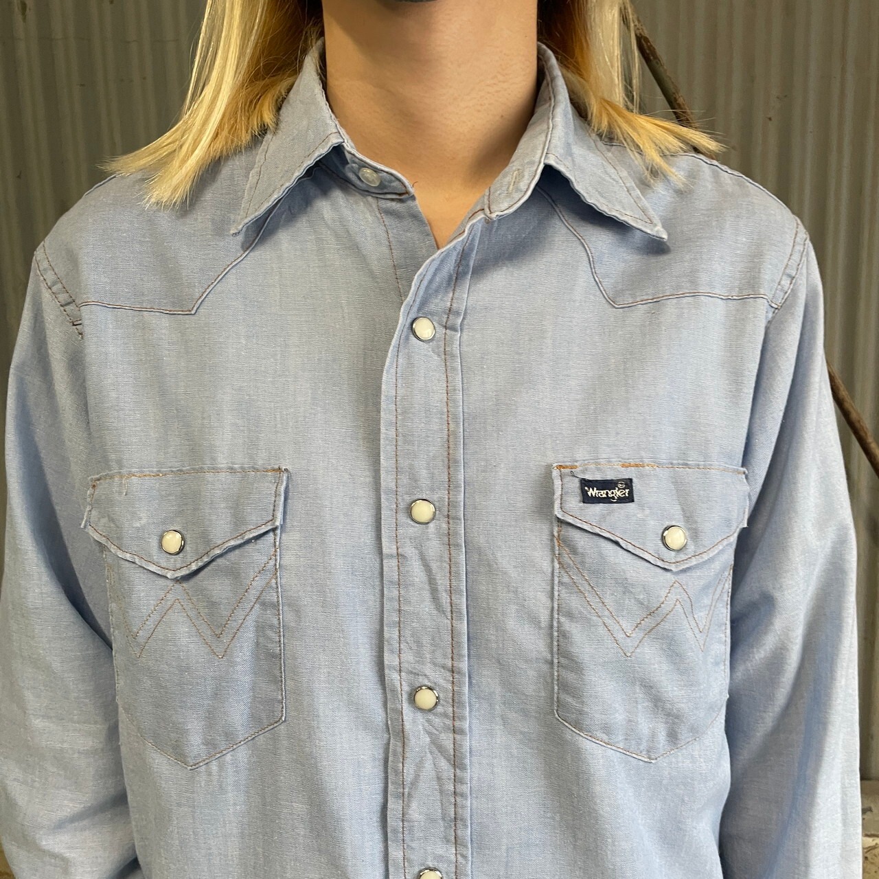 80年代 USA製 Wrangler ラングラー シャンブレーシャツ ウエスタン 