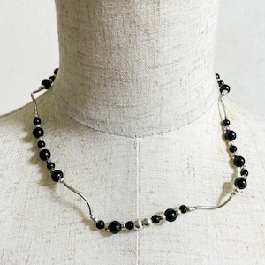 Old 925 Silver & Onyx Beads Necklace