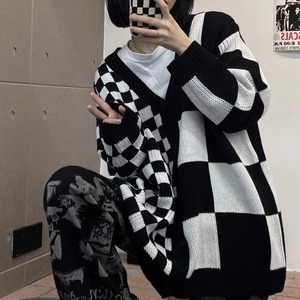 【予約】block check over silhouette unisex cardigan