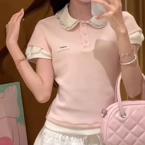 配色ビジューポロカラートップス ・70468