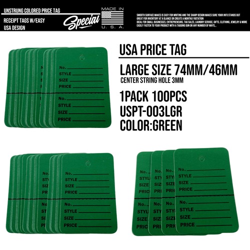 100枚 USA アメリカ プライスタグ 値札 下げ札 紙タグ カラータグ 価格タグ ビンテージ 古着 アパレル店 雑貨店 店舗用品 フリーマーケット イベント100枚入り : USPT-003LGR