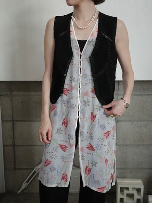 〈vintage〉flower long gilet