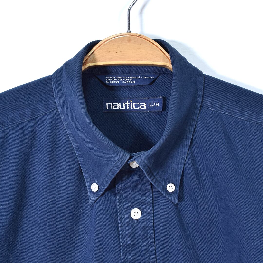 90s ノーティカ ボタンダウンシャツ ロゴ刺繍 紺 ネイビー コットン 長袖シャツ NAUTICA メンズL 古着 @CA1171 | ヤング衣料店  powered by BASE