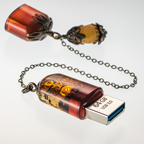 USBメモリ 機械式時計 ムーブメント 64GB USB3.0 Brown-C