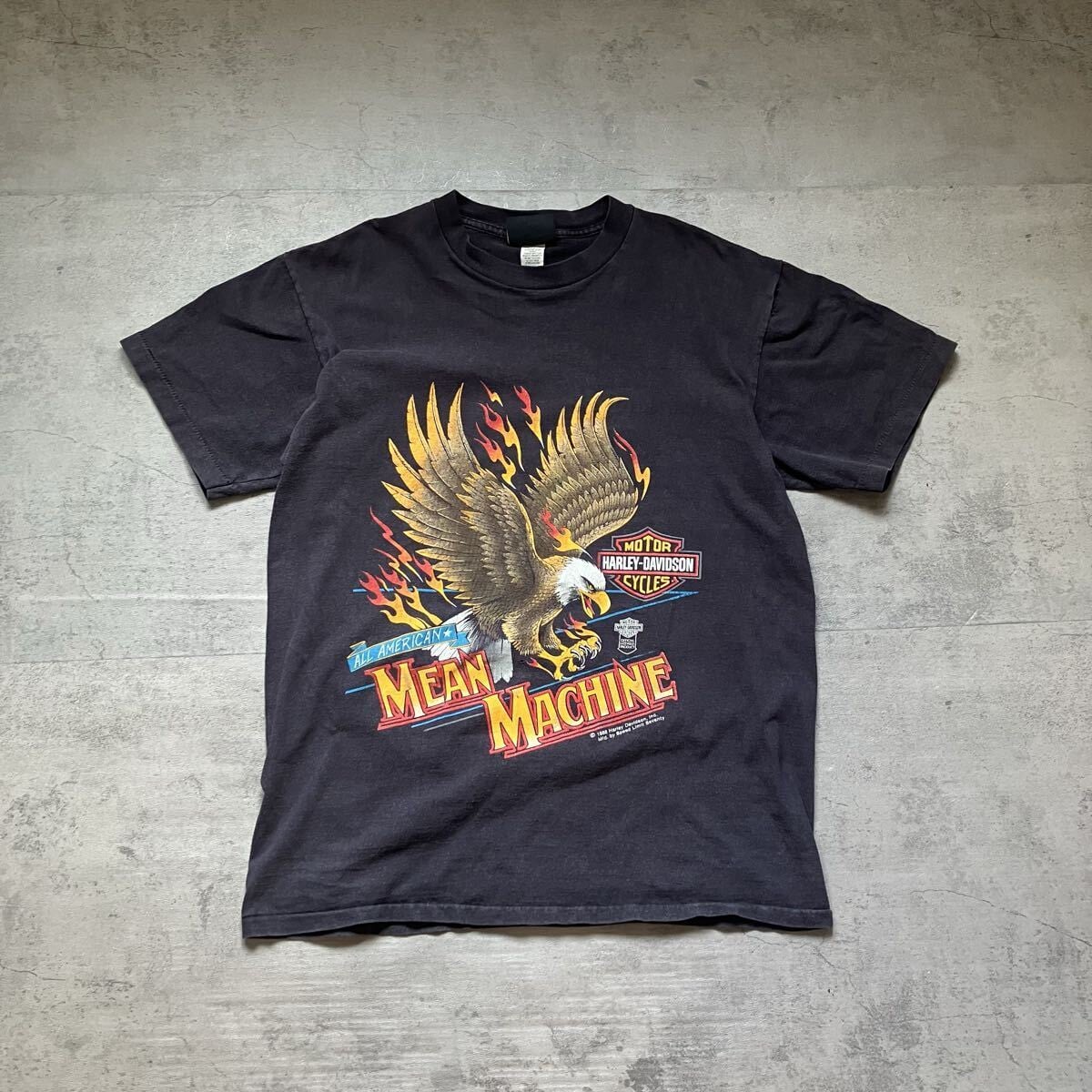 L】80s USA製 Harley-Davidson MEAN MACHINE イーグルTシャツ フェード