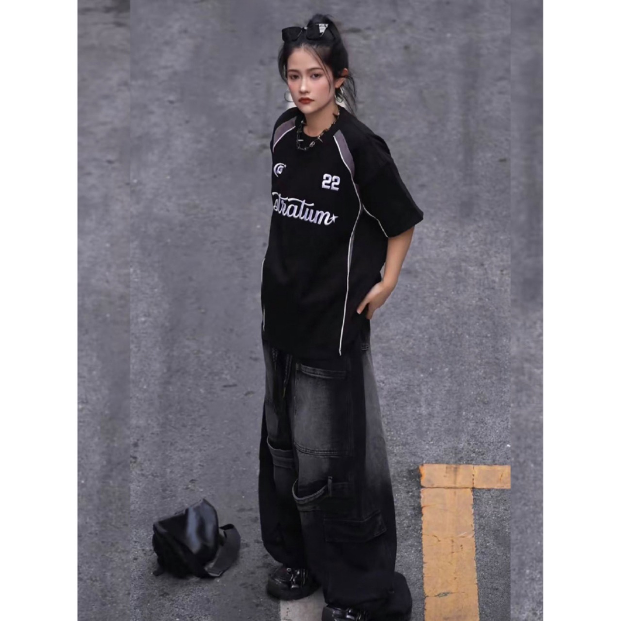 VINTAGE ストリート 刺繍スエード Tシャツ T2172
