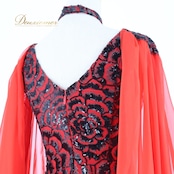 社交ダンス 衣装 スタンダードドレス ワンピース ドレス ブラック系 レッド系 セキネ SEKINE 日本製 赤 黒 フロート レース フリル ダンス パーティ 発表会 デモ 競技 エレガント フォーマル パーティー衣装 舞台衣装 競技用 レディース コスチューム 発表会用 ダンスウェア