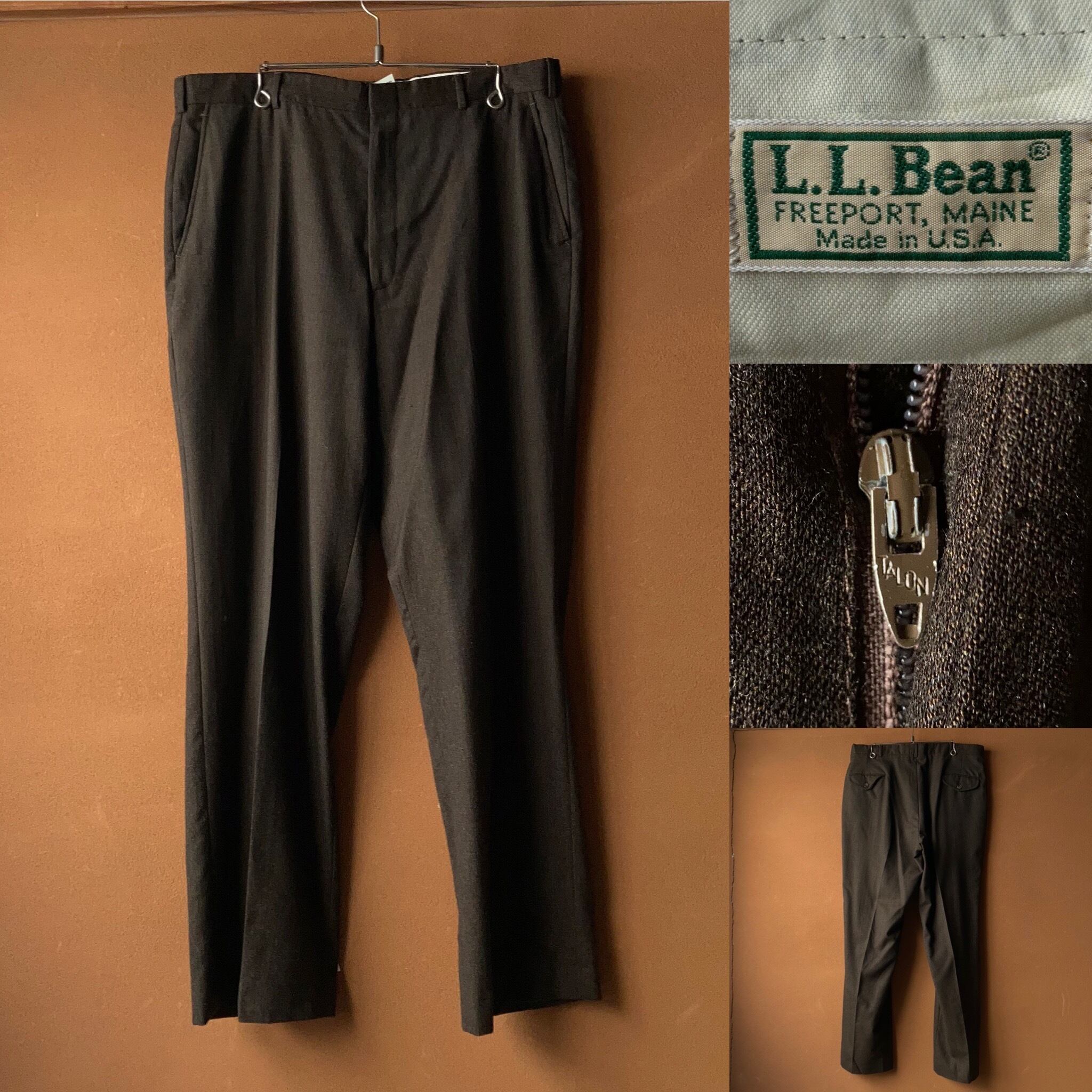 90's L.L.Bean USA製 ウールスラックス ブラウン 極太 W38【0204A26 