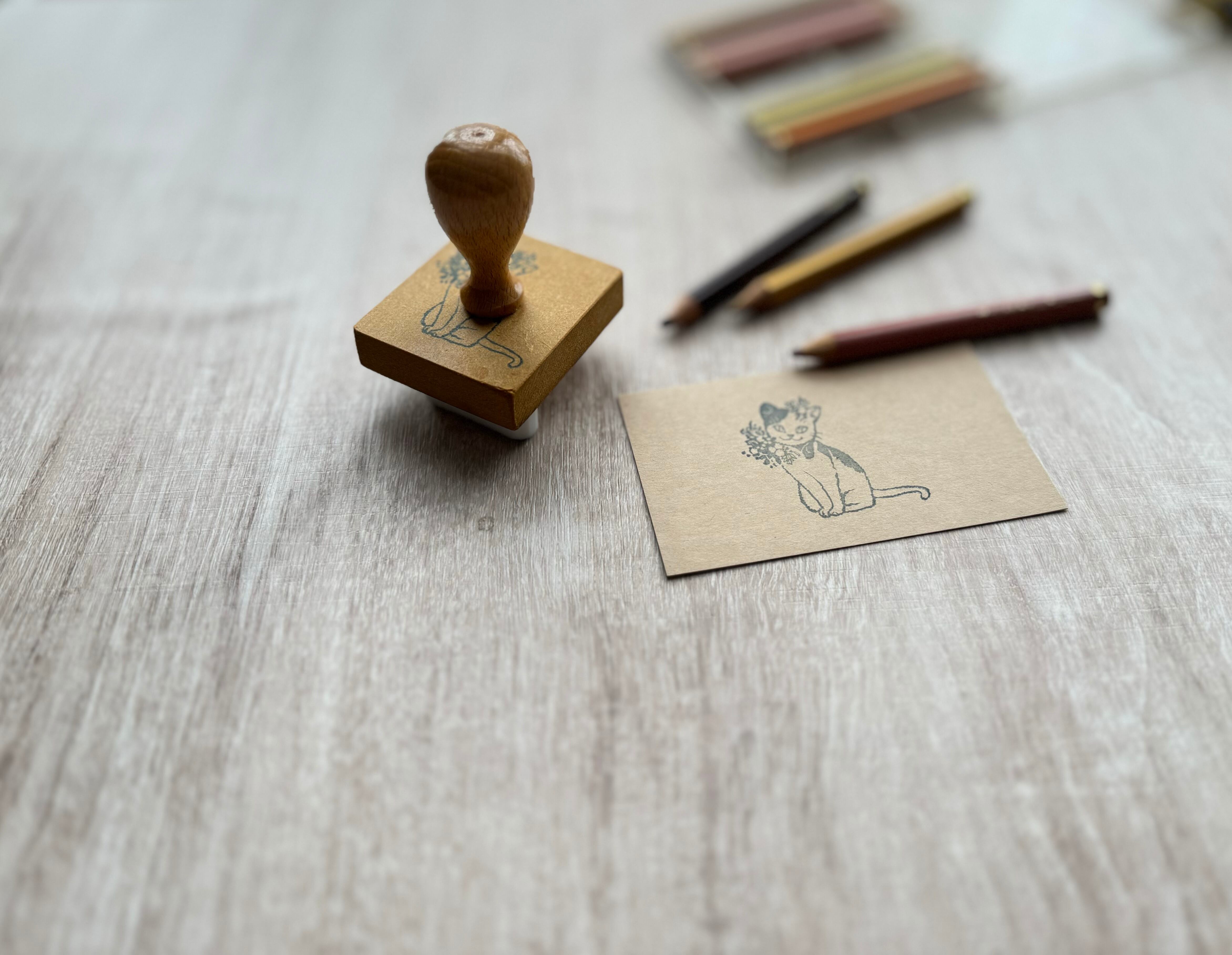 はんこ ハンコ かわいい イラスト 似顔絵 植物 ボタニカル にゃんこ 猫 ネコ はんこ スタンプ 花 葉　ポーズ