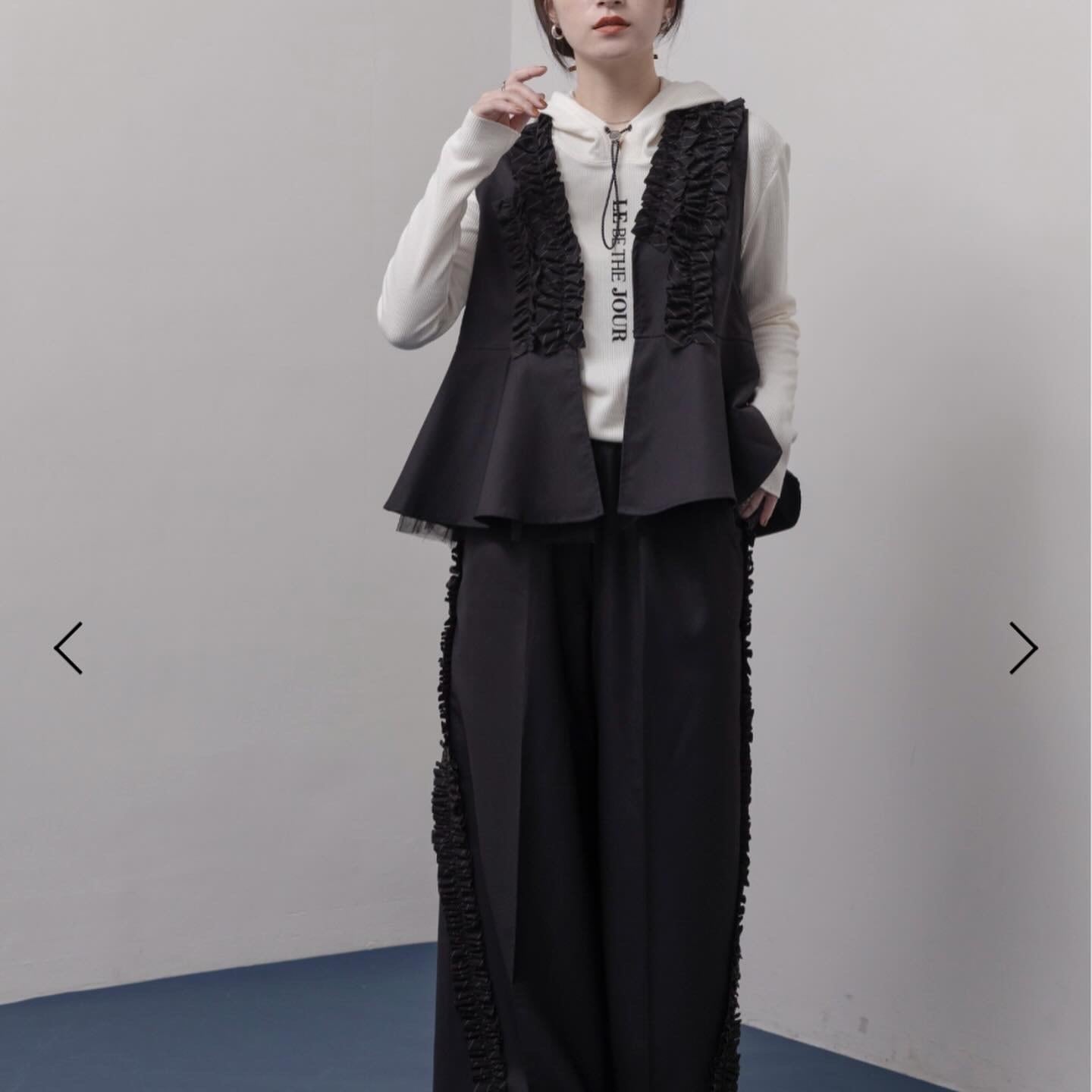 エイミーロウ eimeelaw ストライプフリルジレ×パンツ セットアップ 