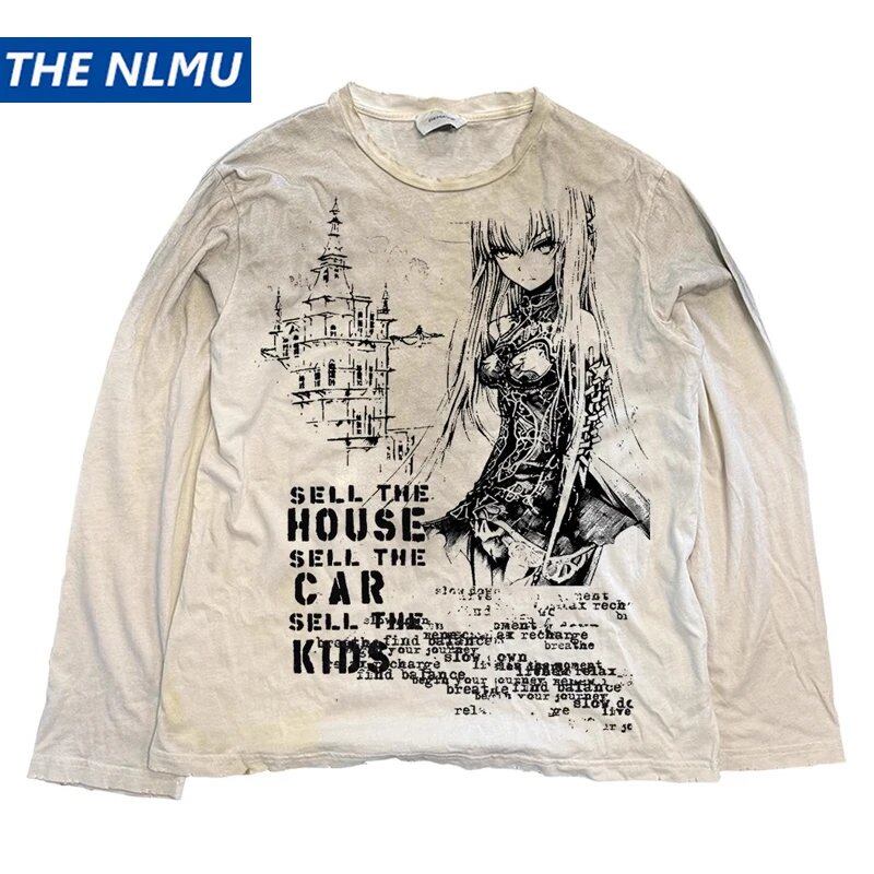 ヴィンテージ風ウォッシュ加工Tシャツ 2025 パンク 長袖Tシャツ トップス ユニセックス レトロTシャツ Y2K