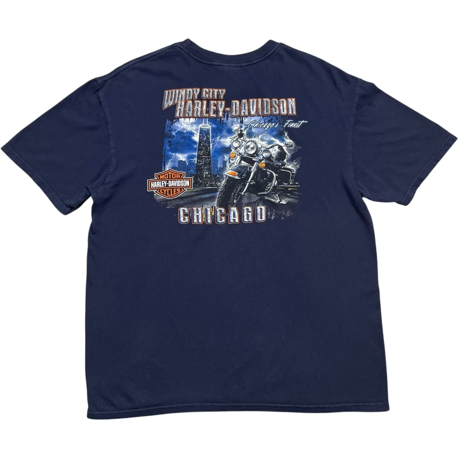 《XL》Harley-Davidson ハーレーダビッドソン フロントプリント バックプリント バイク ネイビー no.10054