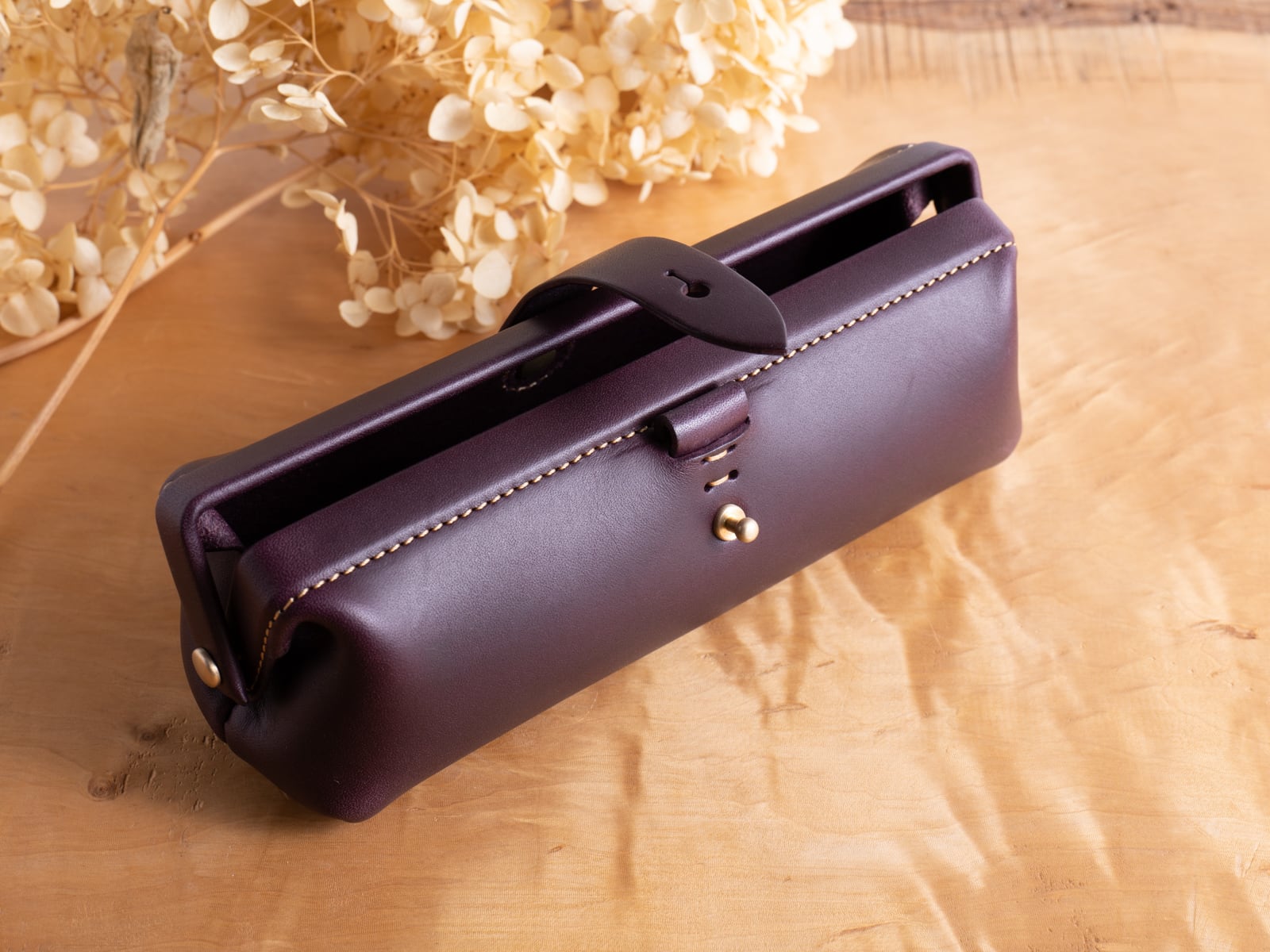 Paka-pen ＃エンジ イタリアンレザーのペンケース 入学祝い、就職祝い