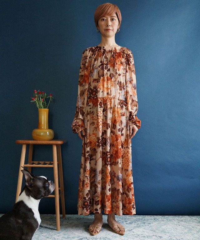 【送料無料】80's brown and orange flower dress