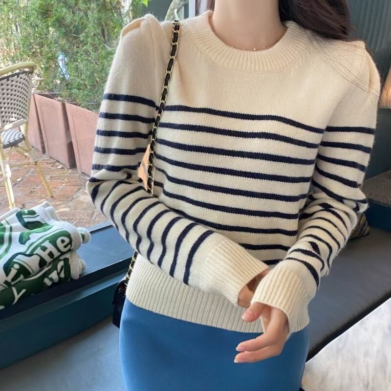 パフショルダーボーダーニット　AJ1079-6005