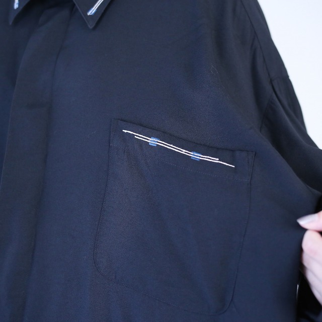 "刺繍" super over silhouette fry-front minimal mode shirt