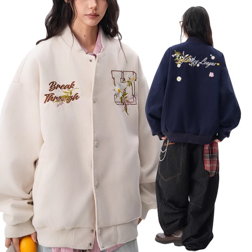 Unisex Floral Embroidered Varsity Jacket (NC486)