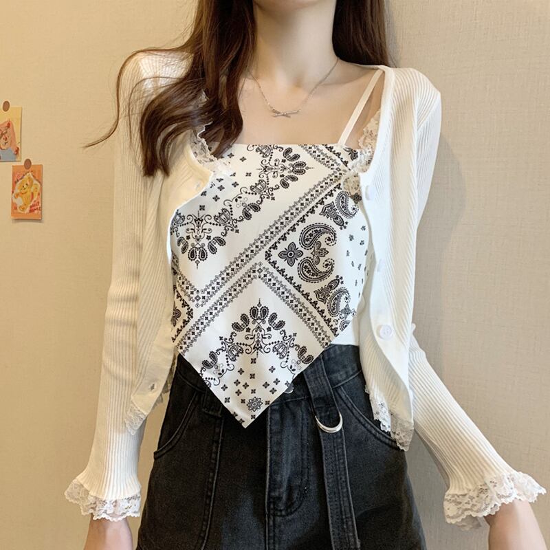 ニットカーディガンスプリングオータム薄手ジャケット ショートホワイトトップス ロング 春物 秋物 試着室76756319636