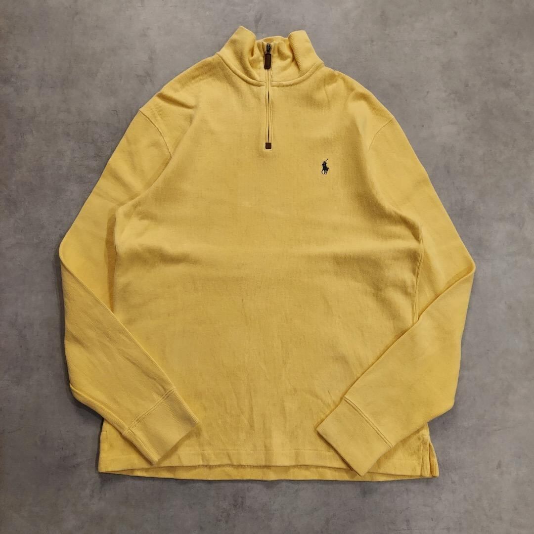 ポロバイ ラルフローレン ニット 古着 ハーフジップ 刺繍 M 黄 16598