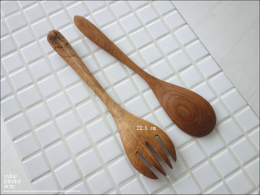チーク無垢材 サラダスプーン & サラダフォーク 「二本一組セット