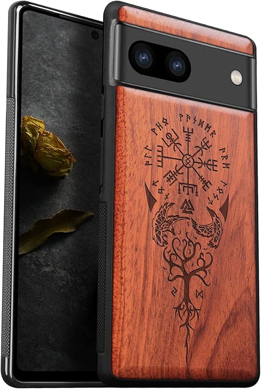 Carveit Google Pixel 8 用 ケース 木製, [ソリッドウッド&ブラック