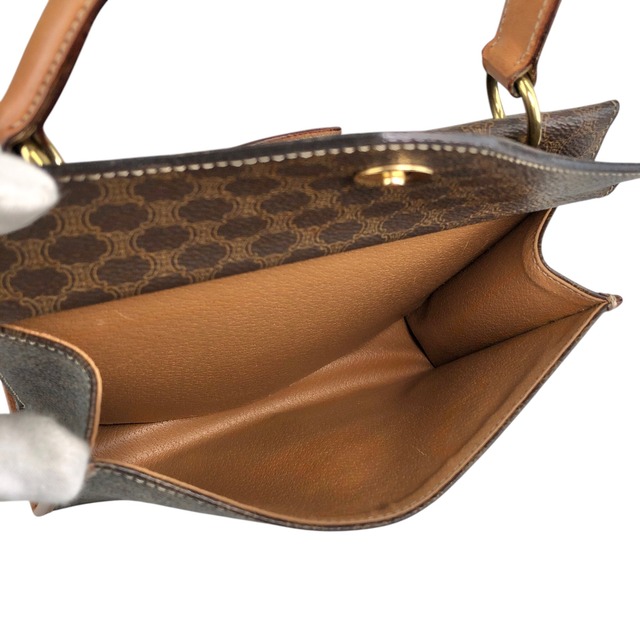 CELINE セリーヌ マカダム ショルダーバッグ ブラウン ガンチーニ PVC 2WAY vintage ヴィンテージ オールド kgm5ej