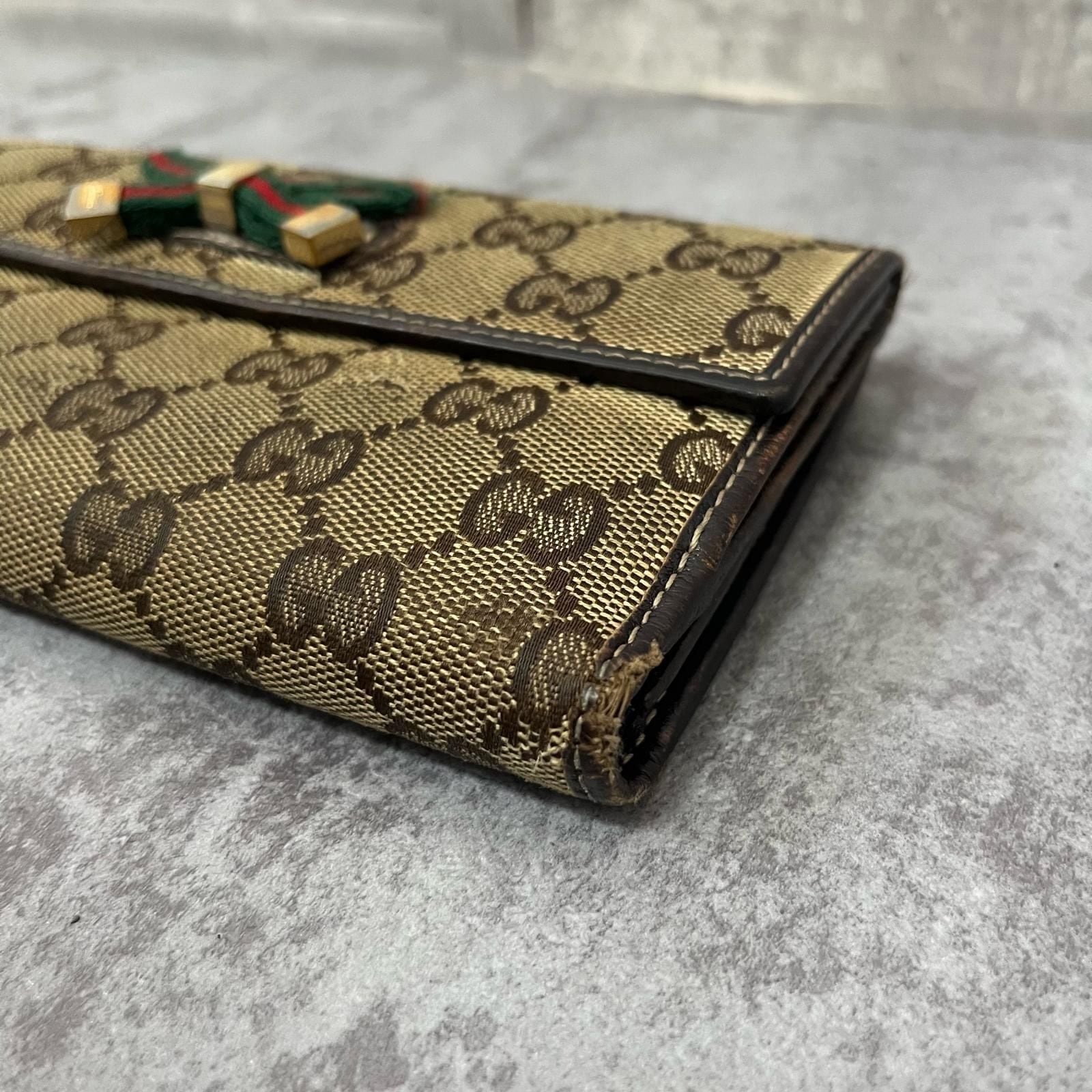 グッチ 札入れ 長財布 GG キャンバス×レザー オールドグッチ ベージュ 