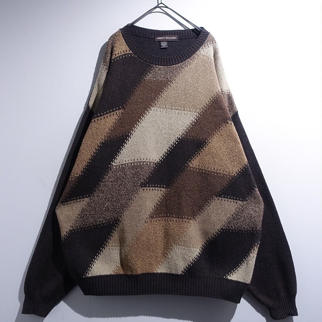 90s Multicolor Parallelogram Design Cotton Knit