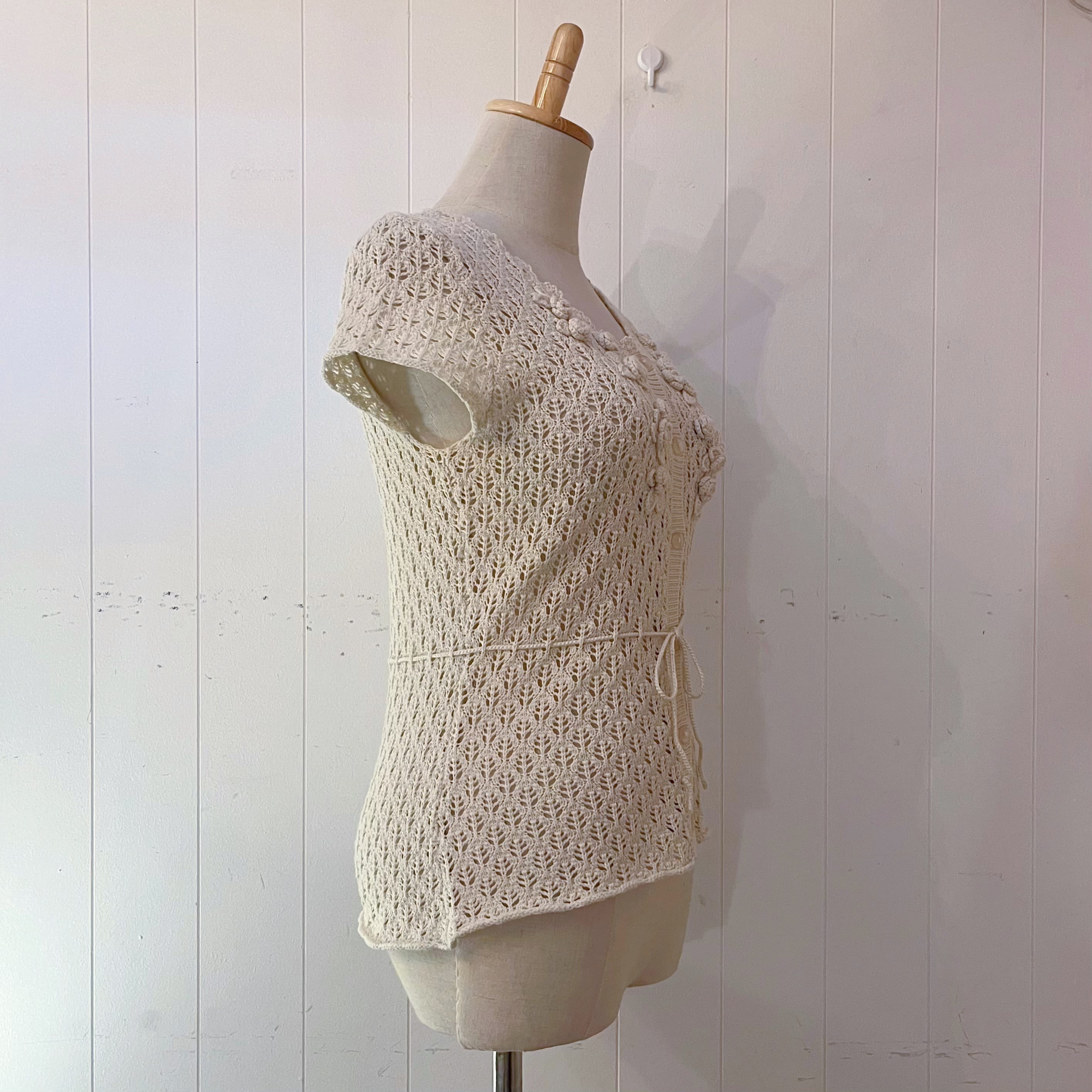 flower motif crochet knit cardigan