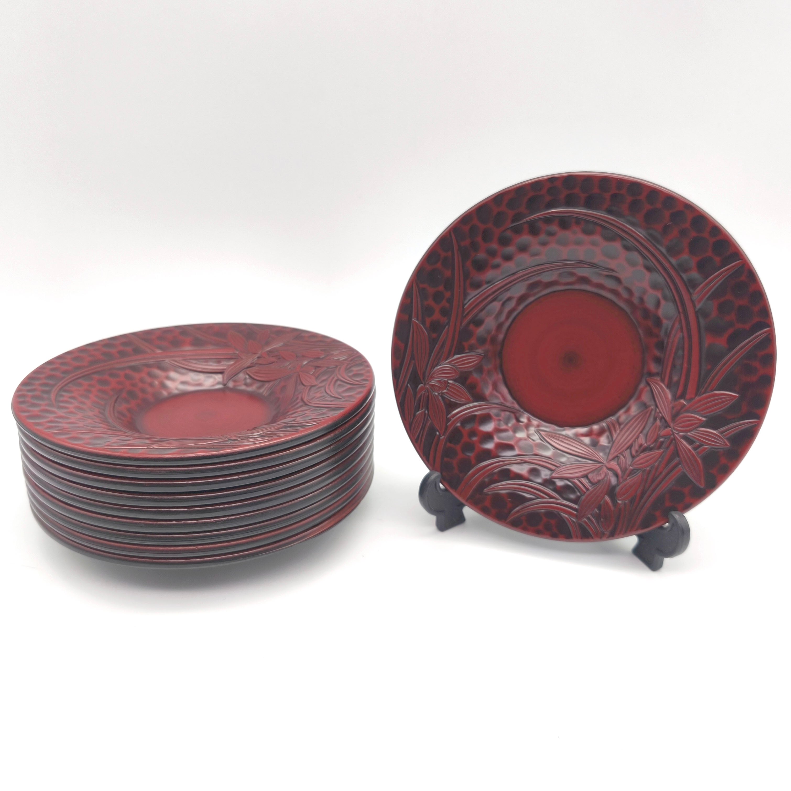 美幸堂・茶托揃・蟹柄 ・紫小紋・銅製茶器・茶道具・共箱有・5枚・No