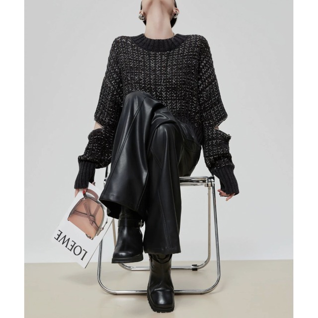 Zip slit sleeve textured knit C1413