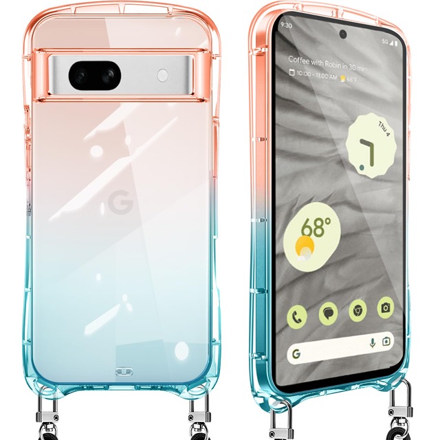 Shengkawang Google Pixel 7a 用 ケース ショルダー Pixel7a 用 ストラップ 韓国 ライトブルー/オレンジ