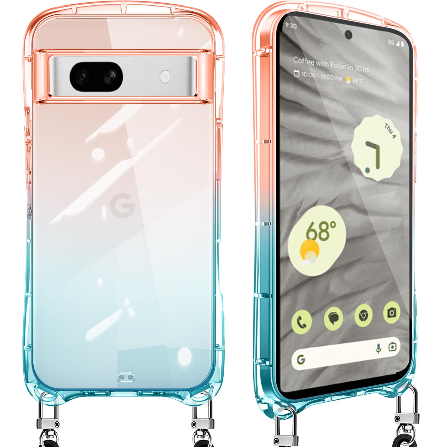 Shengkawang Google Pixel 7a 用 ケース ショルダー Pixel7a 用 ストラップ 韓国 ライトブルー/オレンジ