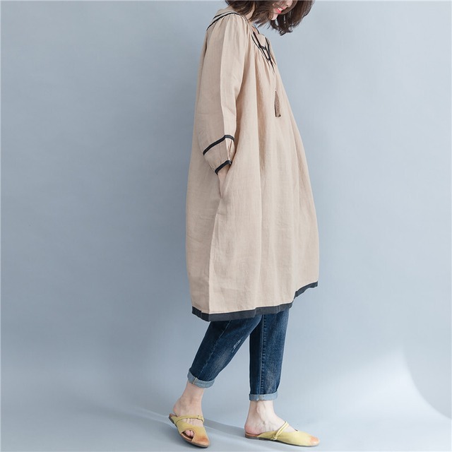 春 秋 ナチュラルコットンリネン えワンピース モノトーン ナチュラル Morinohoshi Fashion