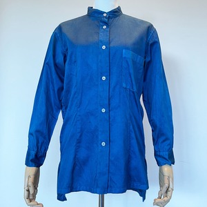 藍染スタンドカラーシャツ-無地染め（濃藍）-WLサイズ-結の杜