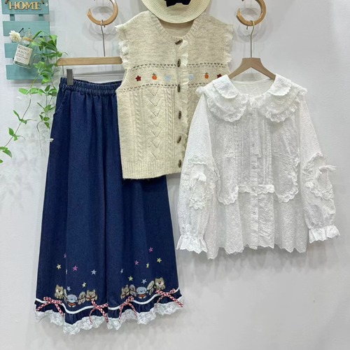 2色/Wレースカラー刺繍ブラウス ・12114