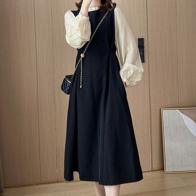 フレンチ風ドッキングワンピース　L0220