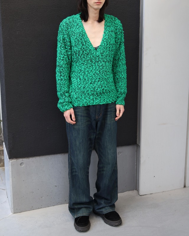 loosevneck mesh knit