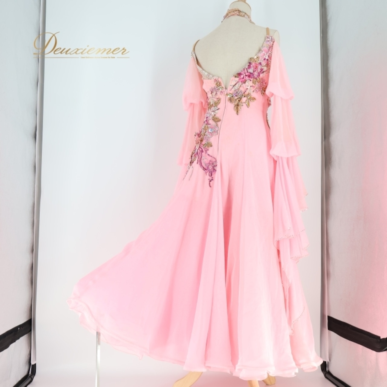 社交ダンス 衣装 白樺ドレス スタンダードドレス ワンピース ドレス スタンダード ピンク レース フロート デモ 競技 ダンス パーティ 発表会 綺麗 かわいい レディース 華やか ピンク系 フリル スカート 袖 おしゃれ イベント 高級感 かわいらしい