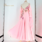 社交ダンス 衣装 白樺ドレス スタンダードドレス ワンピース ドレス スタンダード ピンク レース フロート デモ 競技 ダンス パーティ 発表会 綺麗 かわいい レディース 華やか ピンク系 フリル スカート 袖 おしゃれ イベント 高級感 かわいらしい