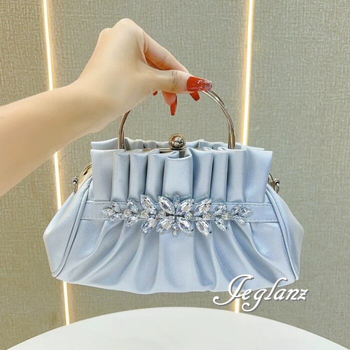 5色 パーティ バック メタル 持ち手付き ビジュー 光沢感 2way ♪(MA251)ν