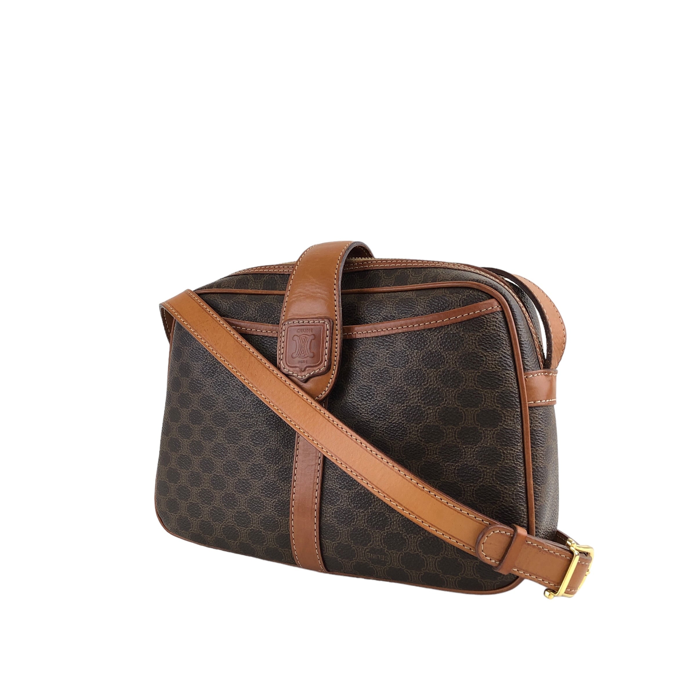 Vintage セリーヌ バッグ マカダム トリオンフ ショルダー 鞄 ブラウン CELINE セリーヌ マカダム トリオンフ レザー ショルダーバッグ