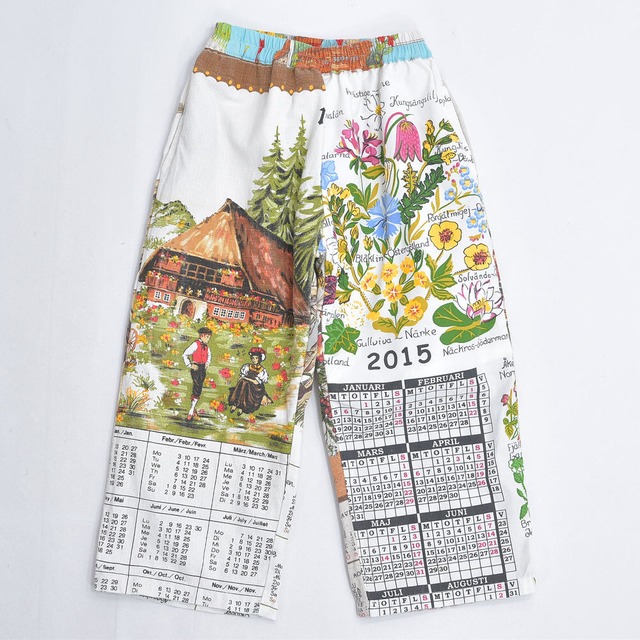 Kid's キッズ Remakeリメイク テキスタイル パッチワーク デザイン コットン イージーパンツ ツギハギ 古着 子供服 裏地付き W44～72cm