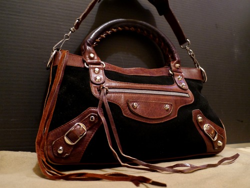 限定モデル◆BALENCIAGA バレンシアガ ザ・ファースト ハンド・ショルダー2way スエードxレザー切替 トート バッグ 黒x茶◆
