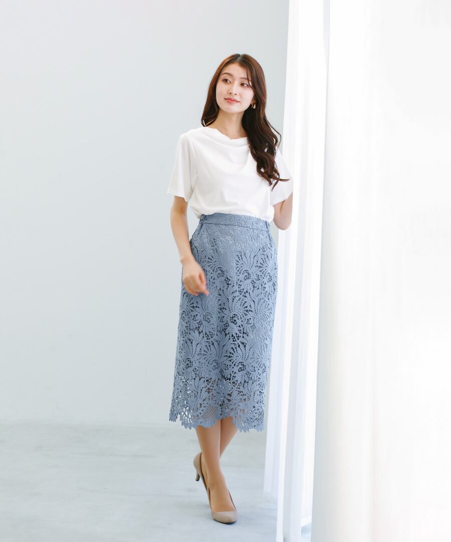 一枚で華やぐ 】 スカラップレース・ロングタイトスカート（724082