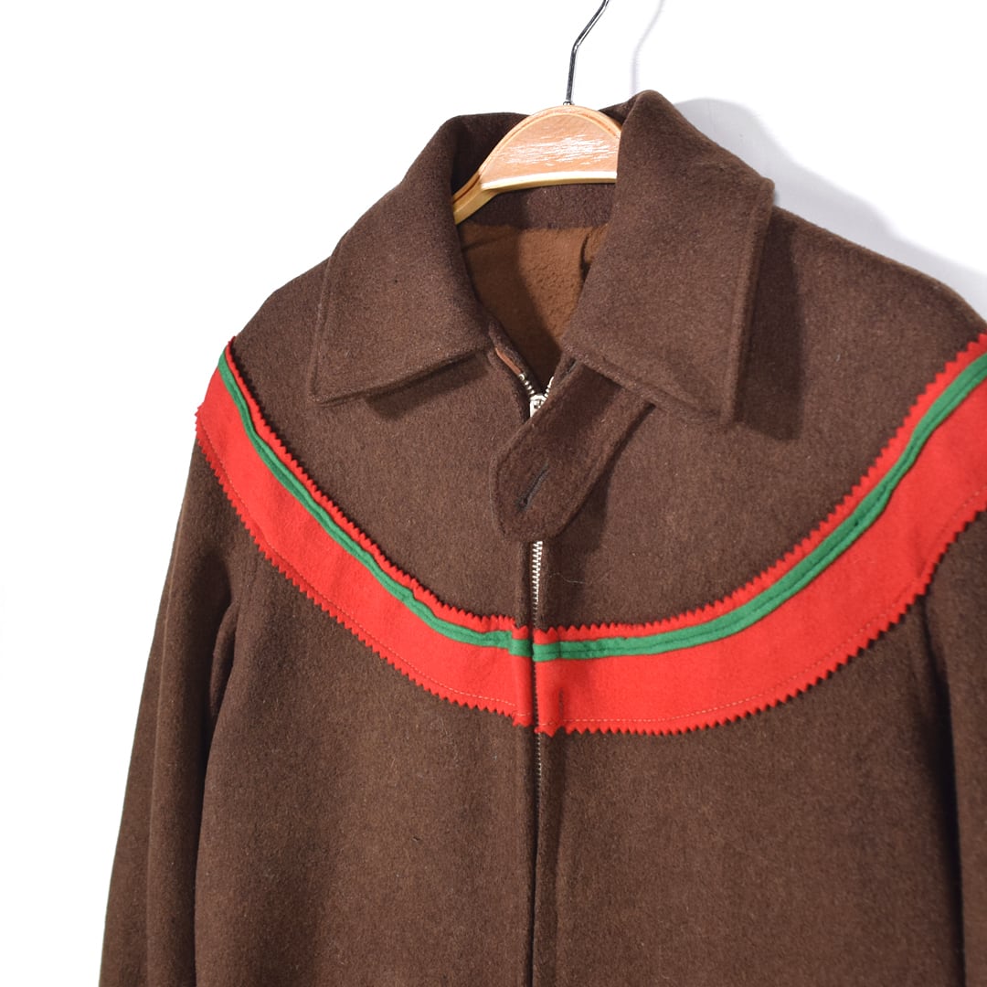 30s ヴィンテージウールジャケット ハトメタロンジッパー コの字