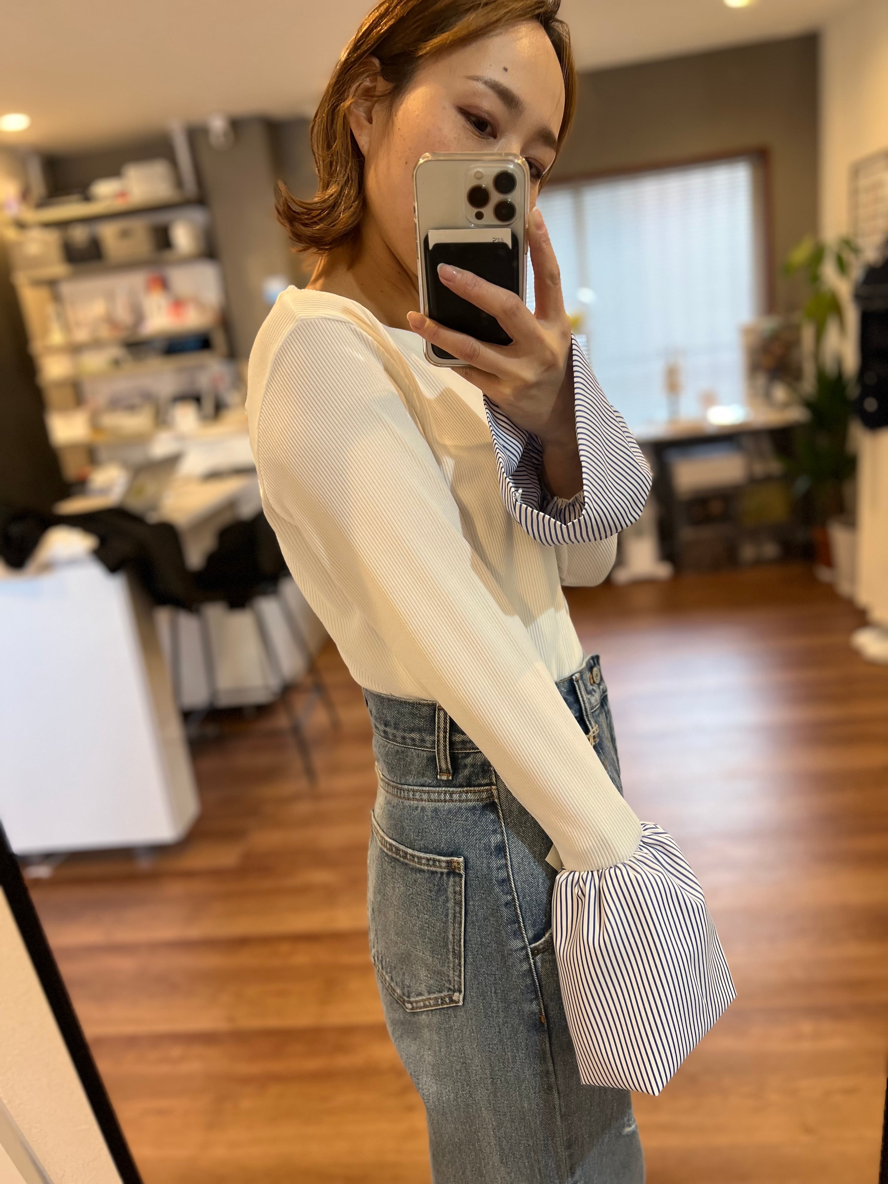 【CHIGNON】袖フリルリブカットソープルオーバー