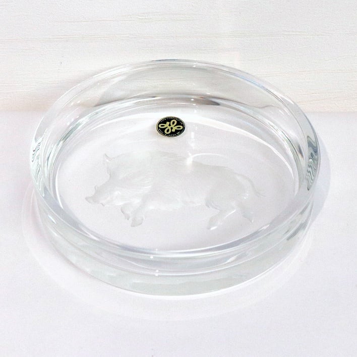 HOYA・クリスタル・ガラス彫刻皿・猪・小物入れ・灰皿・No.200321-121