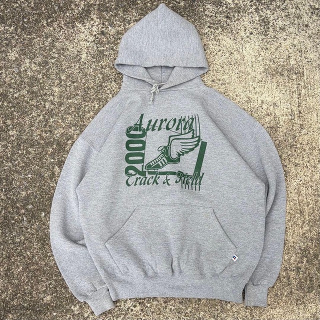 【Lサイズ】00's RUSSELL ATHLETIC 陸上チーム 羽のシューズ 古着 パーカー